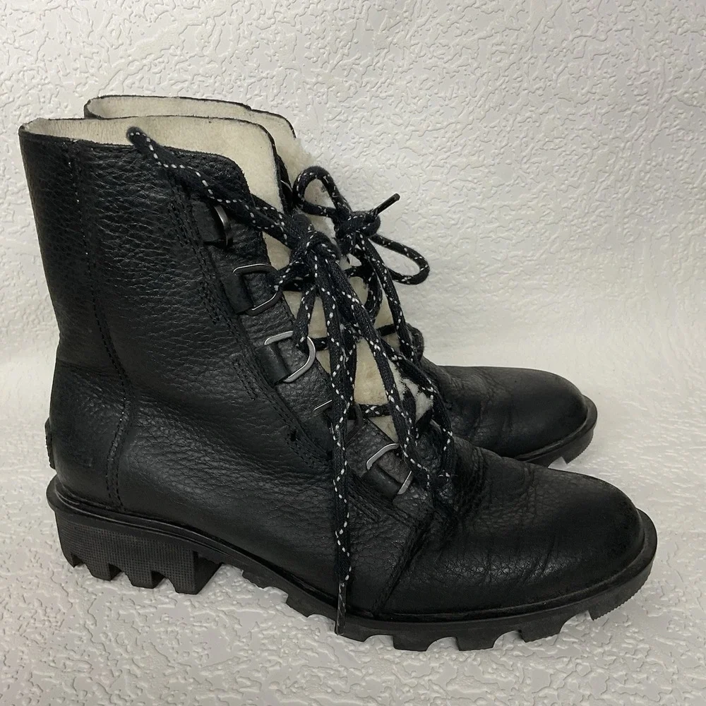 SOREL Boots Womens Emelie Conquest Waterproof Black Leather Sz 7,5 EU 38,5